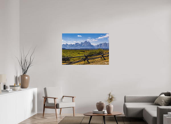 45 x 30″, Direct Print on Aluminum Board, Matte Buckrail Fence - Teton Range