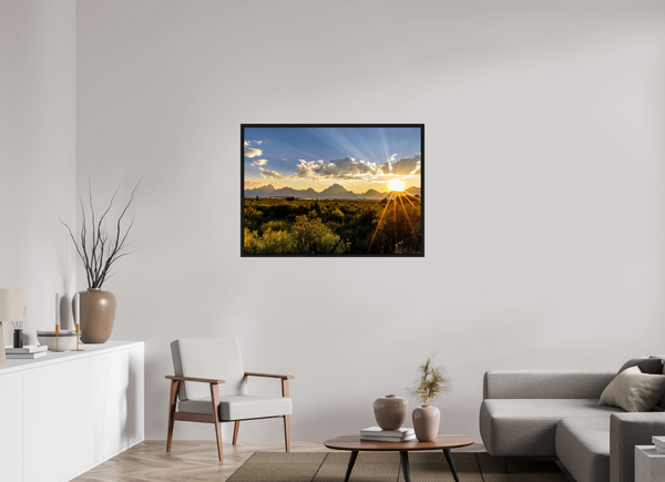 43.4 x 31″, Floater Frame Sunset over the Tetons