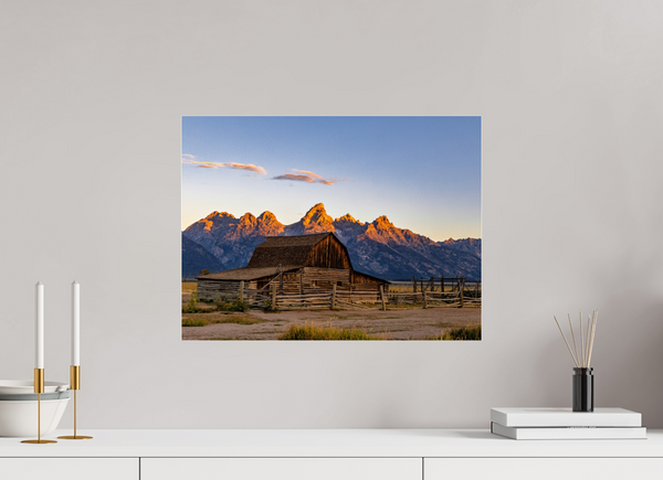 20 x 15″, Photo Print Under Acrylic Glass John Moulton Barn with Teton Range