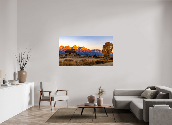 64 x 36″, Canvas with Wrapped Edges, Glossy John Moulton Barn with Teton Range