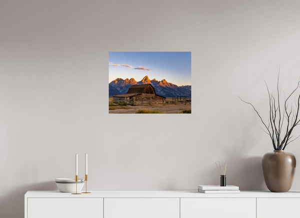 24 x 18″, Photo Print On Fuji Crystal DP II John Moulton Barn with Teton Range