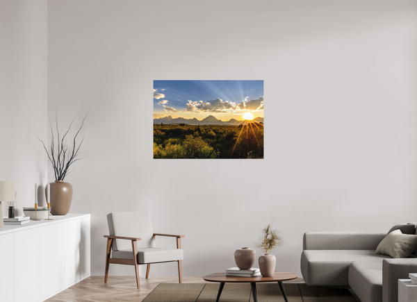 43.4 x 31″, Direct Print on Aluminum Board, Matte Sunset with Teton Range