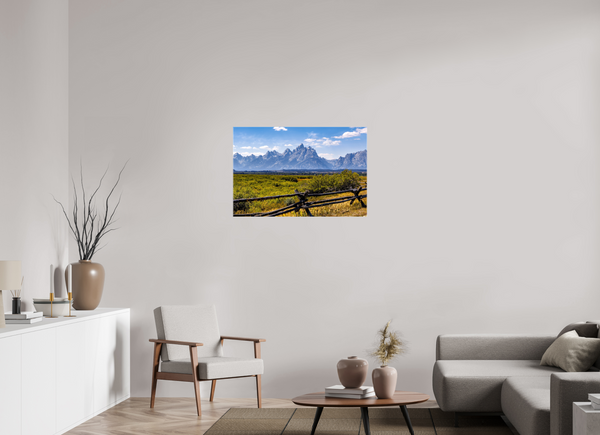 36 x 24″, Canvas with Wrapped Edges, Glossy Buckrail Fence - Teton Range