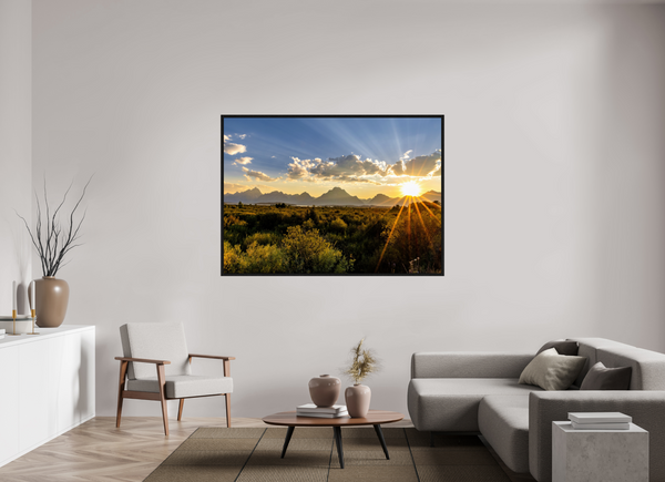 65.8 x 47″, Floater Frame Sunset over the Tetons