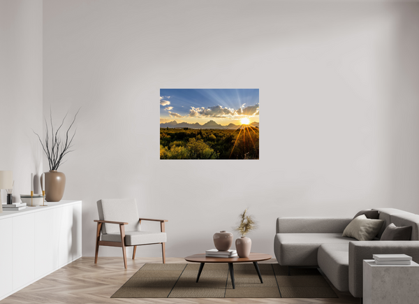 49 x 35″, Photo Print Under Acrylic Glass Sunset with Teton Range