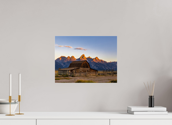 16 x 12″, Photo Print Under Acrylic Glass John Moulton Barn with Teton Range