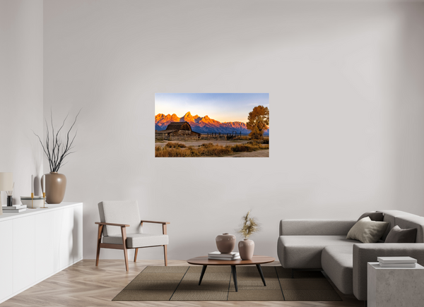 55 x 30.9″, Canvas with Wrapped Edges, Glossy John Moulton Barn with Teton Range