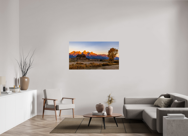 55 x 30.9″, Photo Print Under Acrylic Glass John Moulton Barn with Teton Range