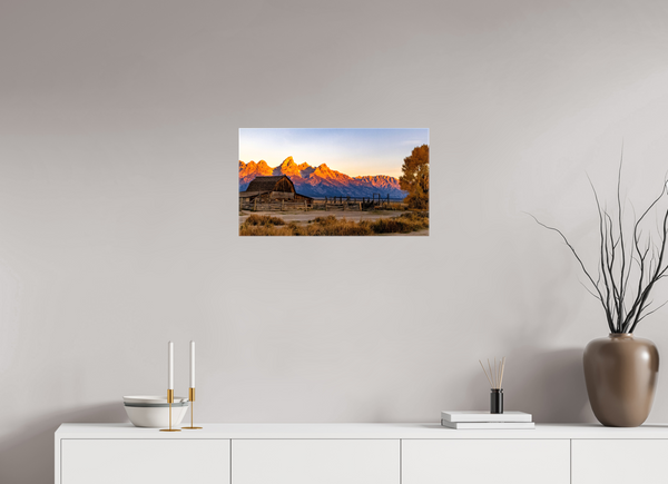 24 x 13.5″, Canvas with Wrapped Edges, Glossy John Moulton Barn with Teton Range