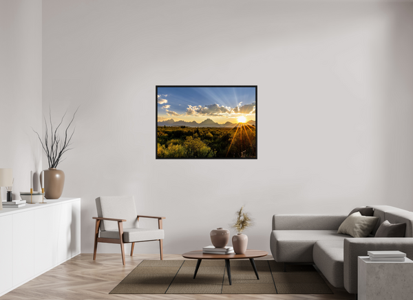 49 x 35″, Floater Frame Sunset over the Tetons