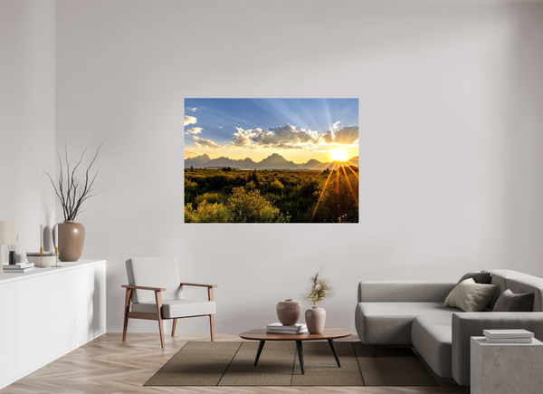 65.8 x 47″, Canvas with Wrapped Edges, Glossy Sunset with Teton Range