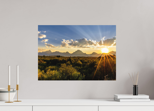 22.4 x 16″, Direct Print on Aluminum Board, Matte Sunset with Teton Range