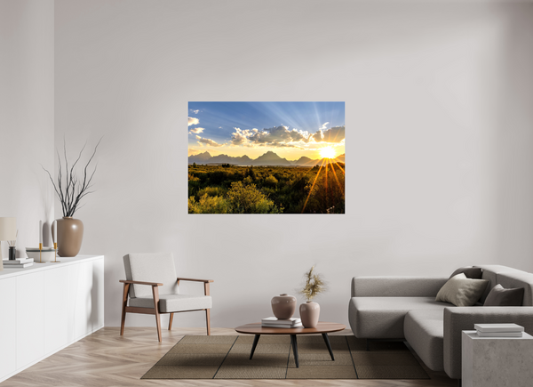 60.2 x 43″, Canvas with Wrapped Edges, Glossy Sunset with Teton Range