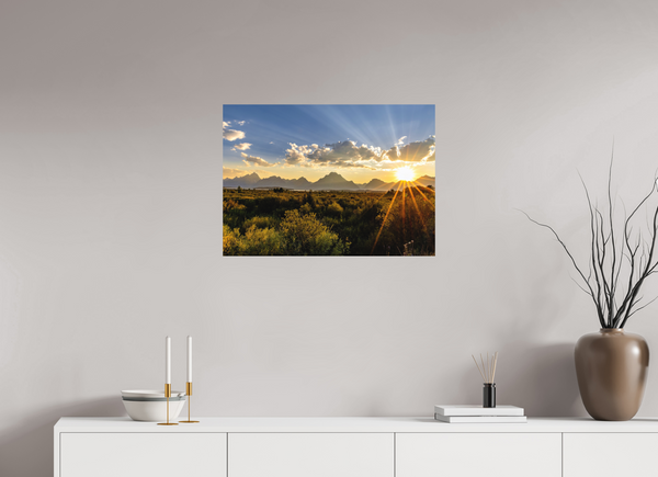 28 x 20″, Direct Print on Aluminum Board, Matte Sunset with Teton Range