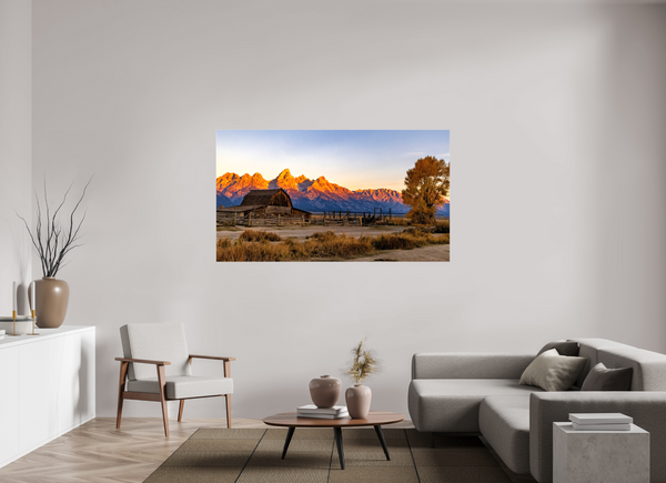 70 x 39.4″, Canvas with Wrapped Edges, Glossy John Moulton Barn with Teton Range