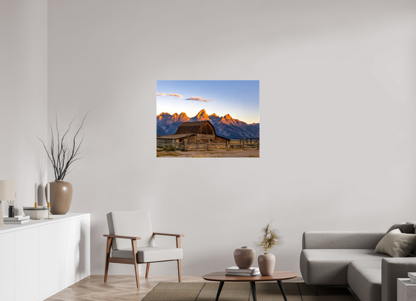 40 x 30″, Canvas with Wrapped Edges, Glossy John Moulton Barn with Teton Range