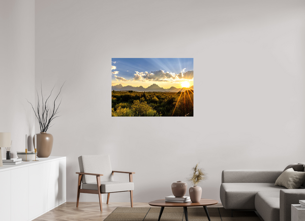 43.4 x 31″, Canvas with Wrapped Edges, Glossy Sunset with Teton Range