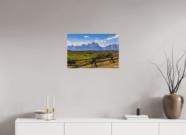 24 x 16″, Direct Print on Aluminum Board, Matte Buckrail Fence - Teton Range