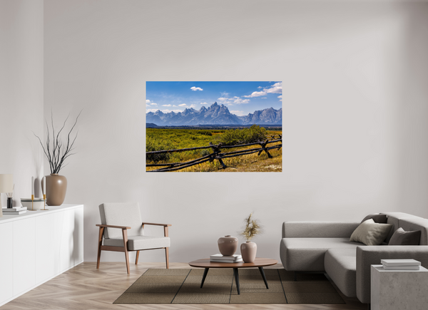 66 x 44″, Photo Print On Fuji Crystal DP II Buckrail Fence, Teton Range