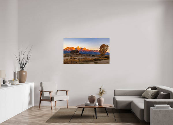 55 x 30.9″, Direct Print on Aluminum Board, Matte John Moulton Barn with Teton Range