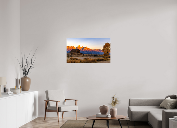 40 x 22.5″, Canvas with Wrapped Edges, Glossy John Moulton Barn with Teton Range