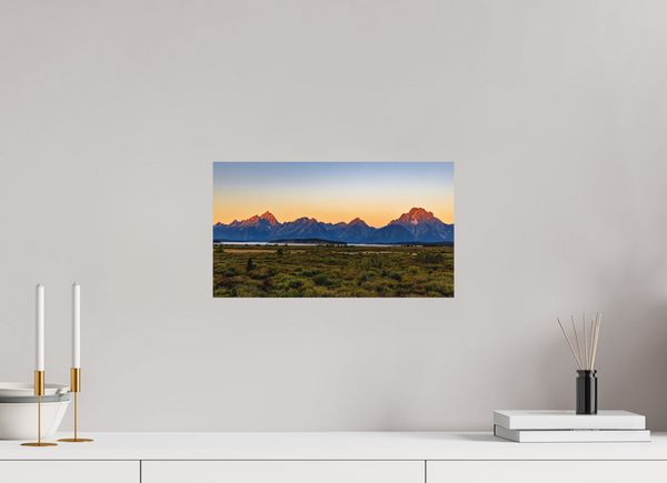 16 x 9″, Direct Print on Aluminum Board, Matte First Light - Teton Range