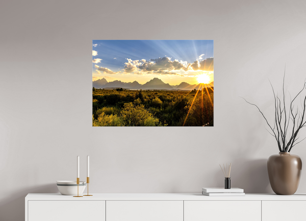 33.6 x 24″, Canvas with Wrapped Edges, Glossy Sunset with Teton Range