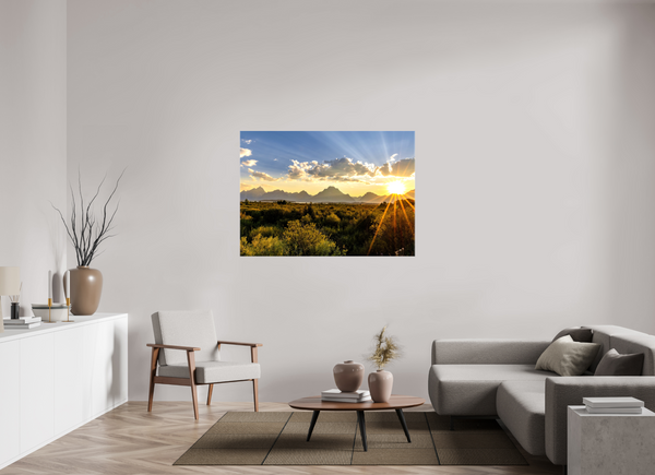 54.6 x 39″, Canvas with Wrapped Edges, Glossy Sunset with Teton Range
