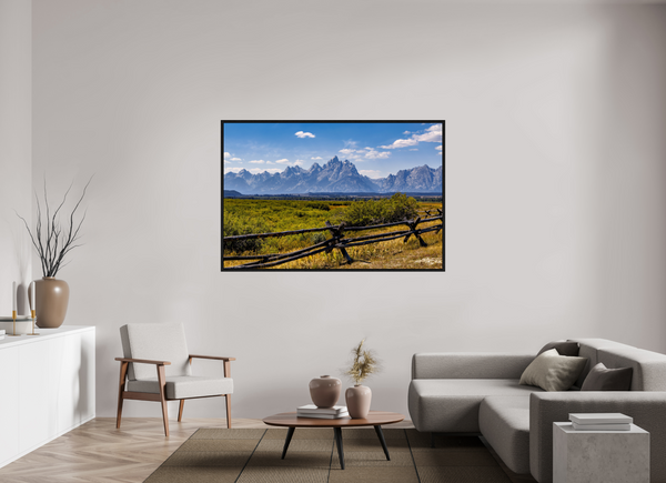 66 x 44″, Floater Frame Buckrail Fence, Teton Range