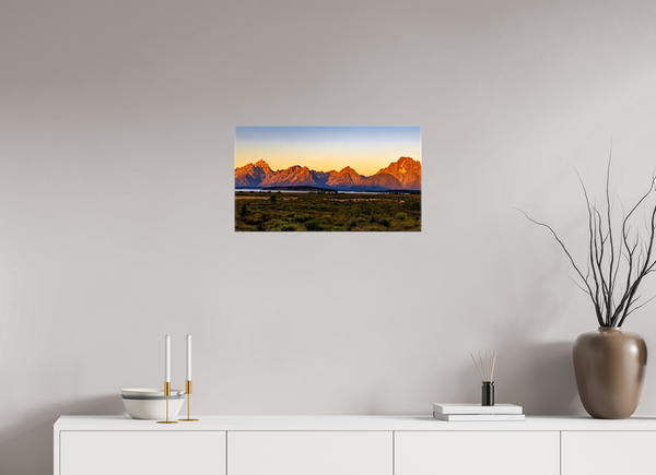 24 x 13.5″, Canvas with Wrapped Edges, Glossy Sunrise on the Tetons