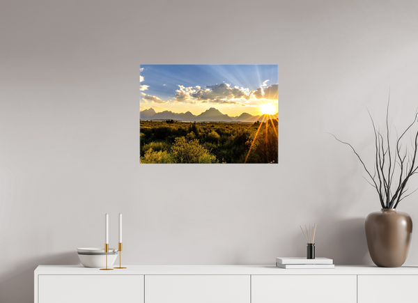 28 x 20″, Canvas with Wrapped Edges, Glossy Sunset with Teton Range