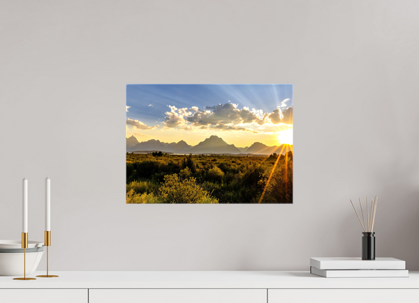 16.8 x 12″, Canvas with Wrapped Edges, Glossy Sunset with Teton Range
