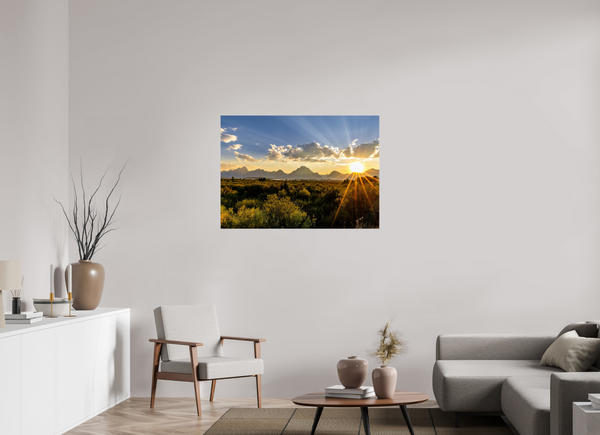 43.4 x 31″, Photo Print Under Acrylic Glass Sunset with Teton Range