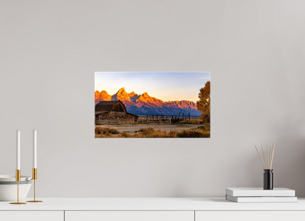 16 x 9″, Canvas with Wrapped Edges, Glossy John Moulton Barn with Teton Range