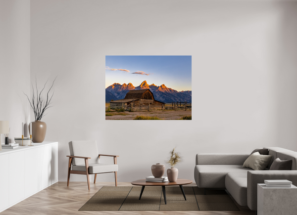 60 x 45″, Photo Print Under Acrylic Glass John Moulton Barn with Teton Range