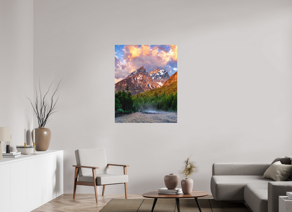 35 x 43.7″, Direct Print on Aluminum Board, Matte Teton Range from String Lake - Grand Teton National Park