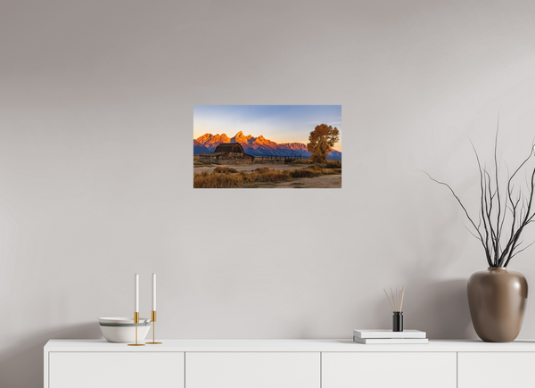 24 x 13.5″, Direct Print on Aluminum Board, Matte John Moulton Barn with Teton Range