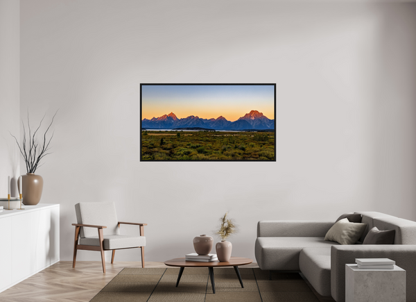 64 x 36″, Floater Frame First Light - Teton Range