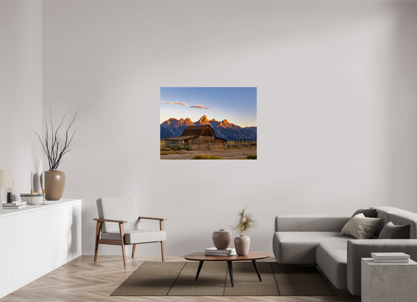 48 x 36″, Photo Print Under Acrylic Glass John Moulton Barn with Teton Range