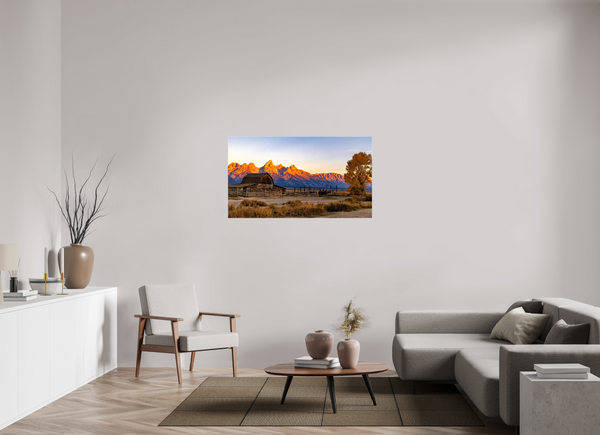 49 x 27.6″, Canvas with Wrapped Edges, Glossy John Moulton Barn with Teton Range
