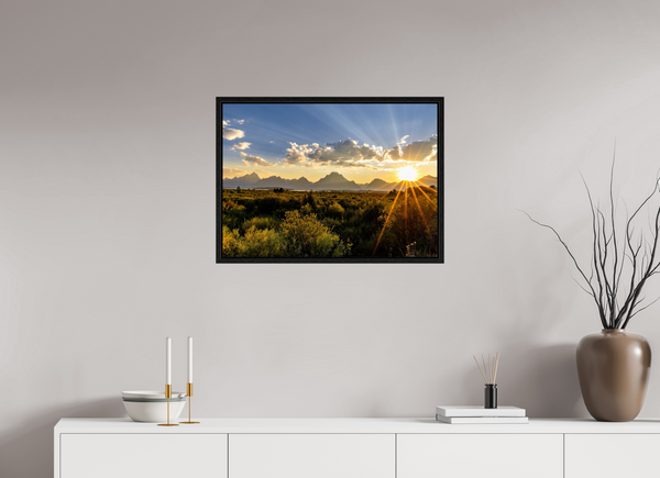 28 x 20″, Floater Frame Sunset over the Tetons
