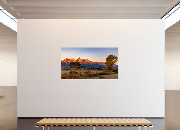 80 x 45″, Photo Print Under Acrylic Glass John Moulton Barn with Teton Range