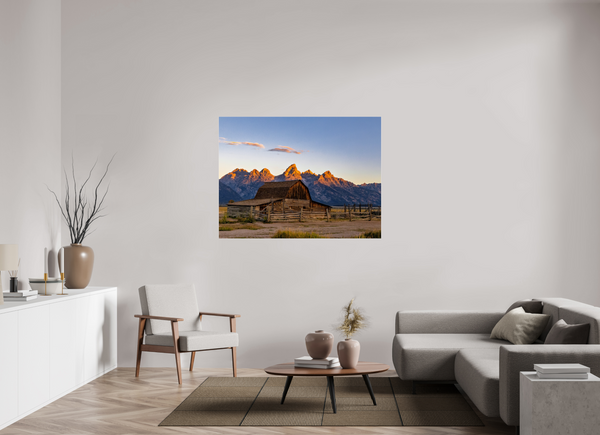 56 x 42″, Photo Print Under Acrylic Glass John Moulton Barn with Teton Range