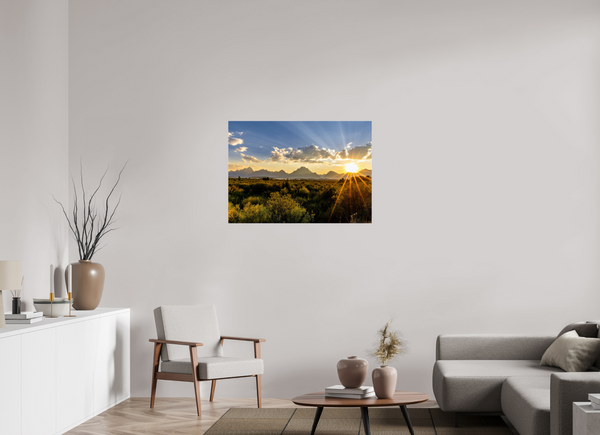 39.2 x 28″, Photo Print Under Acrylic Glass Sunset with Teton Range