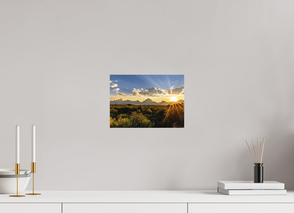 11.2 x 8″, Direct Print on Aluminum Board, Matte Sunset with Teton Range