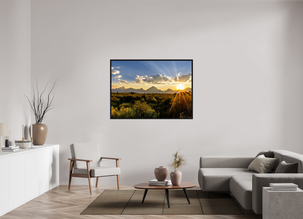 54.6 x 39″, Floater Frame Sunset over the Tetons