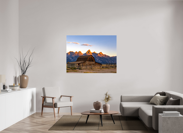 56 x 42″, Canvas with Wrapped Edges, Glossy John Moulton Barn with Teton Range