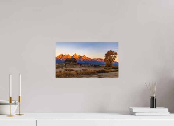 16 x 9″, Direct Print on Aluminum Board, Matte John Moulton Barn with Teton Range