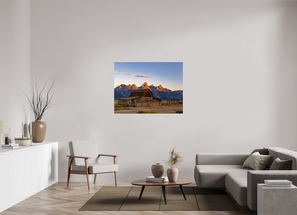 48 x 36″, Photo Print On Fuji Crystal DP II John Moulton Barn with Teton Range