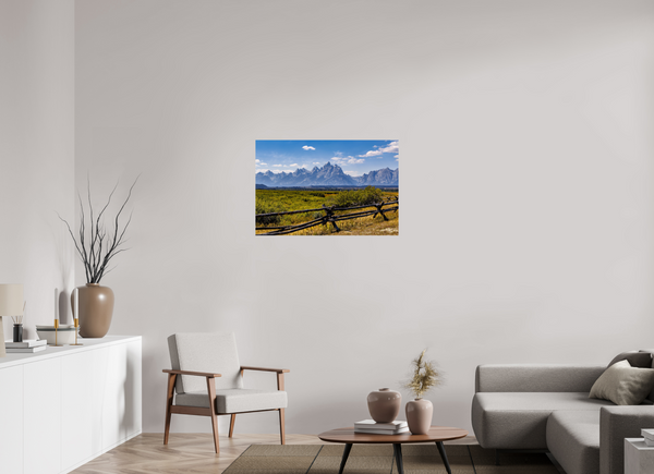 36 x 24″, Photo Print On Fuji Crystal DP II Buckrail Fence, Teton Range